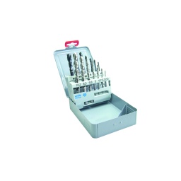 Coffret métallique de forets d' avant trous et tarauds machine h39°
pour matières mi-dures + inox copeaux longs
- 7 forets d'avant trous 141 (?2.5-3.3-4.2-5-6.8-8.5-10.2)
- tarauds machine 362/362d de mm a m12