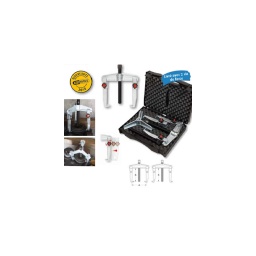 Coffret extracteur 2-3 griffes 20-90mm 
- vis m14x1.5mm - profondeur: 100mm - prise interne ou externe
- blocage rapide
composition :
- traverse 2 + 3 griffes
- 2 vis de force
- 3 griffes avec vis de blocage rapide
- 1 tube de graisse