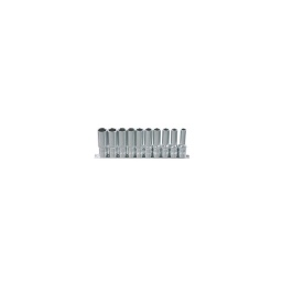 Jeu de douilles longues 1/4 chrome plus sur rail

- 9 douilles longues : diamètre 5 - 6 - 7 - 8 - 9 - 10 - 11 - 12 - 13 mm - longueur 50mm - profil strie
- finition polie chromee