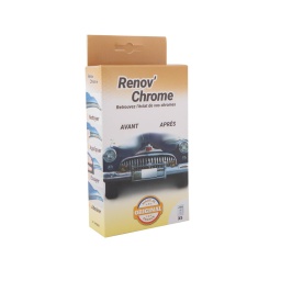 Lingettes pour la rénovation des Chromes ternis.
La formule spécifique élimine les traces d'oxydations et rendra à vos chromes leur éclat.
Efficace sur différents métaux : cuivre, inox, laiton...
L'emballage individuel vous garantit une lingette toujours bien imprégnée.
Ne contient pas de silicone.
Plus produit	Facilité d'usage
Caractéristiques	Caractéristiques :
- restaure la brillance des métaux
- élimine les traces d'oxydations
- simplicité d'utilisation
- lingette imprégnée PH 9.00 Base faible