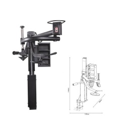 Dispositif pousse et Levé talon pneumatique avec bras pousse-talon articule. 
reglage du bras rotatif pour s'adapter au mieux a chaque type de jantes et de pneumatiques. 
rouleau supplémentaire pour faciliter la position de l'outil de démontage (pneu run flat).
comm nde pneumatique bras de pression
equipe de :
- 3 casiers de rangement
- disque de poussee rotatif pour faciliter le démontage du 2ème talon
- cône d'appui pour le positionement de prise intérieure