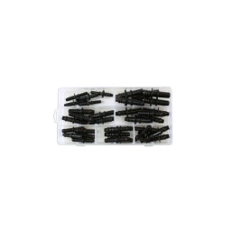 Assortiment de raccords de carburant droit et connecteurs
  Contient 7 tailles
  Réassort disponible Connecteur Droit :
  6.3mm x 6mm (37200),
  7.89mm x 8mm (37201),
  9.49mm x 8mm (37202),
  9.89mm x 8mm (37203),
  11.8mm x 10mm (37204),
  Connecteur Durite 8mm Nylon à 7.5mm caoutchouc (37206),
  Connecteur 6mm Nylon à 7.5mm caoutchouc (37205)
  Assortiment de 35 pc.
  A utiliser avec l’outil ref 6933