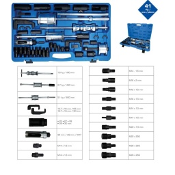 Coffret d'extracteurs pour injecteur Diesel | 3 pièces
Le jeu d’extracteurs d’injecteur BRILLIANT TOOLS BT551010 est un jeu d’outils spécial permettant un retrait sûr des injecteurs de diesel sans avoir à démonter la tête cylindrique. Grâce aux nombreux adaptateurs, ce jeu est adapté pour la plupart des injecteurs de diesel des véhicules. Il est utile en particulier dans les ateliers commerciaux. Cependant, les autodidactes peuvent également s’en servir pour démonter les injecteurs de diesel en toute sécurité, sans les endommager. Avec le jeu d’extracteurs d’injecteur BRILLIANT TOOLS, vous êtes sûr de faire le bon choix. Ce jeu compte un grand nombre de pièces et d’adaptateurs. Il peut donc être utilisé sur la plupart des moteurs diesel. Avec ce jeu d’extracteurs professionnel, vous êtes parfaitement équipé pour effectuer toutes sortes de réparations sur diverses tailles d’injecteurs. Cela permet de retirer les injecteurs carbonisés de manière professionnelle. Les trois différentes masses à inertie sont en acier chromé et convainquent par leur grande résistance à la corrosion. Le jeu complet est rangé dans une caisse à outils pratique en matière plastique comportant un renfoncement pour chaque pièce. Cela permet de ranger correctement et en toute sécurité chaque outil après utilisation. Le coffret est très facile à transporter grâce à la poignée, tandis que des clips maintiennent parfaitement le contenu à l’intérieur. Grâce à la finition haut de gamme des outils, aux divers adaptateurs et aux trois masses à inertie différentes, ce jeu d’extracteurs contient tout ce dont vous avez besoin pour un démontage simple et professionnel d’injecteurs diesel. Ce jeu d’extracteurs d’injecteur diesel est un jeu professionnel indispensable dans tous les ateliers.

Composition :

1 masse à inertie 1,6 Kg, 16 cm de long
1 masse à inertie 2,7 Kg, 46 cm de long
1 masse à inertie 5,1 Kg, 60 cm de long
1 griffe d’extraction avec ouverture de fourche 13,7 x 18 mm, 10,5 cm de long
1 griffe d’extraction avec ouverture de fourche 12,7 x 19 mm, 13 cm de long
5 douilles tournevis fente, 12,5 mm (1/2''), 10 cm de long, taille : 25 - 27 - 28 - 29 - 30 mm
1 extracteur d’injecteur en forme de douille avec coupelles de soutien de Ø extérieur 35 mm, Ø intérieur 29 mm
1 broche avec filetage extérieur M17 x 1,0 
3 adaptateurs pour extracteur avec filetage extérieur M27 x 1,0
1 adaptateur pour extracteur avec filetage extérieur M25 x 1,0
3 adaptateurs pour extracteur avec filetage intérieur M27 x 1,0
1 adaptateur pour masse à inertie pour extracteur à prise intérieure et extérieure ou extracteur à griffe