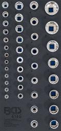 le double profil à six pans simplifie la mise en place sur la tête de vismême des têtes de vis usées peuvent ainsi être actionnées sans problèmeBarquette en mousse dure robuste de haute qualitéles outils sont rangés dans les compartiments de l’insert en mousse dure qui les protège contre tout déplacementchaque outil a sa place individuelle correspondantepour toutes les servantes d’atelier BGSMatière : acier au chrome-vanadiumProfil d’entraînement : carré femelleTailles de profil d’entraînement, métrique : 6,3 mm, 10 mm, 12,5 mmTailles de profil d’entraînement, impériales : 1/4’’, 3/8", 1/2’’Profil d’empreinte : douze pansTraitement de surface : chromage, matContenu de la livraison 1 Douille, douze pans | entraînement carré femelle 6,3 mm (1/4") | 4 mm (art. 10774)1 Douille, douze pans | entraînement carré femelle 6,3 mm (1/4") | 4,5 mm (art. 10773)1 Douille, douze pans | entraînement carré femelle 6,3 mm (1/4") | 5 mm (art. 10775)1 Douille, douze pans | entraînement carré femelle 6,3 mm (1/4") | 5,5 mm (art. 10772)1 Douille, douze pans | entraînement carré femelle 6,3 mm (1/4") | 6 mm (art. 10776)1 Douille, douze pans | entraînement carré femelle 6,3 mm (1/4") | 7 mm (art. 10777)1 Douille, douze pans | entraînement carré femelle 6,3 mm (1/4") | 8 mm (art. 10778)1 Douille, douze pans | entraînement carré femelle 6,3 mm (1/4") | 9 mm (art. 10779)1 Douille, douze pans | entraînement carré femelle 6,3 mm (1/4") | 10 mm (art. 10780)1 Douille, douze pans | entraînement carré femelle 6,3 mm (1/4") | 11 mm (art. 10781)1 Douille, douze pans | entraînement carré femelle 6,3 mm (1/4") | 12 mm (art. 10782)1 Douille, douze pans | entraînement carré femelle 6,3 mm (1/4") | 13 mm (art. 10783)1 Douille, douze pans | entraînement carré femelle 6,3 mm (1/4") | 14 mm (art. 10784)1 Douille, douze pans | entraînement carré femelle 10 mm (3/8") | 10 mm1 Douille, douze pans | entraînement carré femelle 10 mm (3/8") | 11 mm1 Douille, douze pans | entraînement carré femelle 10 mm (3/8") | 12 mm1 Douille, douze pans | entraînement carré femelle 10 mm (3/8") | 13 mm1 Douille, douze pans | entraînement carré femelle 10 mm (3/8") | 14 mm1 Douille, douze pans | entraînement carré femelle 10 mm (3/8") | 15 mm1 Douille, douze pans | entraînement carré femelle 10 mm (3/8") | 16 mm1 Douille, douze pans | entraînement carré femelle 10 mm (3/8") | 17 mm1 Douille, douze pans | entraînement carré femelle 10 mm (3/8") | 18 mm1 Douille, douze pans | entraînement carré femelle 10 mm (3/8") | 19 mm1 Douille, douze pans | entraînement carré femelle 12,5 mm (1/2") | 10 mm (art. 10630)1 Douille, douze pans | entraînement carré femelle 12,5 mm (1/2") | 11 mm (art. 10631)1 Douille, douze pans | entraînement carré femelle 12,5 mm (1/2") | 12 mm (art. 10632)1 Douille, douze pans | entraînement carré femelle 12,5 mm (1/2") | 13 mm (art. 10633)1 Douille, douze pans | entraînement carré femelle 12,5 mm (1/2") | 14 mm (art. 10634)1 Douille, douze pans | entraînement carré femelle 12,5 mm (1/2") | 15 mm (art. 10635)1 Douille, douze pans | entraînement carré femelle 12,5 mm (1/2") | 16 mm (art. 10636)1 Douille, douze pans | entraînement carré femelle 12,5 mm (1/2") | 17 mm (art. 10637)1 Douille, douze pans | entraînement carré femelle 12,5 mm (1/2") | 18 mm (art. 10638)1 Douille, douze pans | entraînement carré femelle 12,5 mm (1/2") | 19 mm (art. 10639)1 Douille, douze pans | entraînement carré femelle 12,5 mm (1/2") | 20 mm (art. 10640)1 Douille, douze pans | entraînement carré femelle 12,5 mm (1/2") | 21 mm (art. 10641)1 Douille, douze pans | entraînement carré femelle 12,5 mm (1/2") | 22 mm (art. 10642)1 Douille, douze pans | entraînement carré femelle 12,5 mm (1/2") | 24 mm (art. 10644)1 Douille, douze pans | entraînement carré femelle 12,5 mm (1/2") | 27 mm (art. 10645)1 Douille, douze pans | entraînement carré femelle 12,5 mm (1/2") | 30 mm (art. 10646)1 Douille, douze pans | entraînement carré femelle 12,5 mm (1/2") | 32 mm (art. 10647)