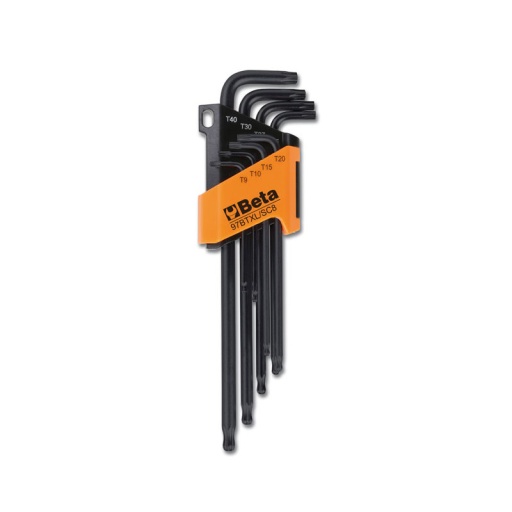 Jeu de 8 clés mâles coudées à tête sphérique. série longue. pour vis torx