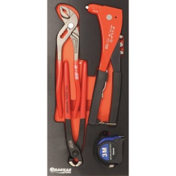 Composition : 4 outils
-1 tenaille russe ref.12546
-1 pince à riveter ref.12589
-1 pince multiprise ref.13748
-1 mètre ruban 3Mx16mm ref.14673