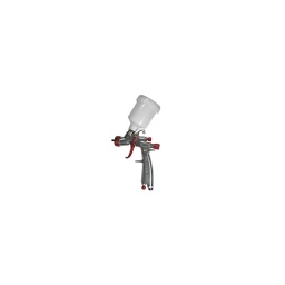 Pistolet retouche peinture à gravité

- buse 1.00 mm 
- pression d'alimentation 2.5 bar 
- conso 120 l/m2 
- raccord 1/4" bsp mâle  
- capacité du godet 0.25 litre 
- poids net 0.30 kg 
- filetage du godet m14x1.0 
- buse + aiguille acier inox 
- chapeau + bague laiton nickele  

- mini pistolet à gravité destine aux petites retouches et raccords. sa buse ainsi que son aiguille en acier inoxydable le rendent bien adapte aux peintures et vernis hydrosolubles. 
corps en aluminium et godet en plastique lui conferent légerete et solidite. réglage du débit d'air. du débit de produit et de la forme du jet par 3 molettes. des kits en 0.8 - 1.0 et 1.7 mm sont disponibles en options.