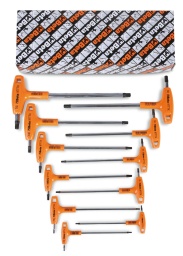 Jeu de 11 clés mâles pour vis Torx® à poignée en T haute performance
T8-T9-T10-T15-T20-T25 
T27-T30-T40-T45-T50
