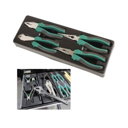 4 pinces essentielles
contenu: pince classique (180mm  - pince coupante (180mm 
pince bec fin (200mm  et pince bec courbe (200mm 
Poignée ergonomique en 2 couleurs
fourni dans un emballage plastique de rangement (418 x 150)