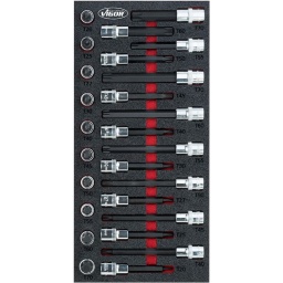 Module douilles 1/2 Torx 26 pièces 
- TORX courte : T20-T25-T27-T30-T40-T45-T50-T55-T60-T70
- TORX longue : T20-T25-T27-T30-T40-T45-T50-T55-T60-T70
- TORX extra longue : T40-T45-T50-T55-T60-T70
- Dimension 188x393mm