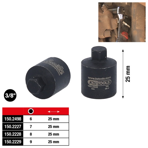 Douille tournevis 3/8'' 6 pans pour étrier de frein 6 mm