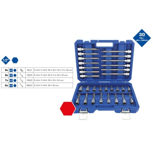 Coffret de douilles 1/2'' | profilé 6 pans creux  | 30 pièces