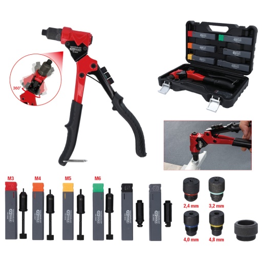 Jeu de pince &agrave; riveter 3-en-1 pivotant 12&nbsp;pcs