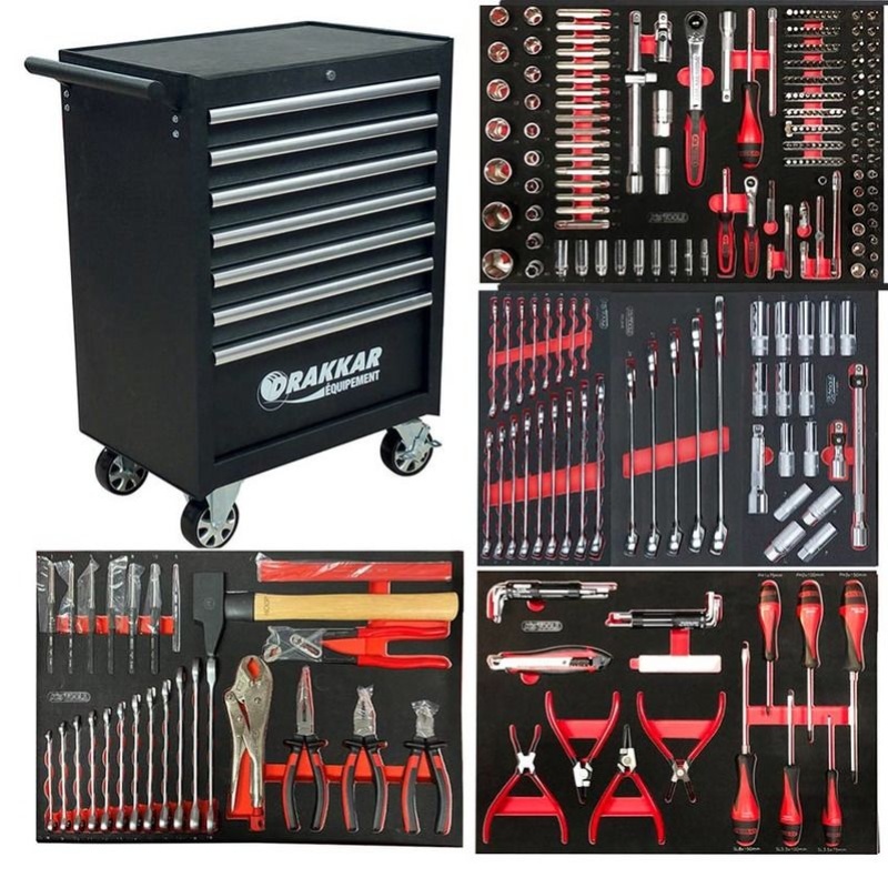 Servante d'atelier 7 tiroirs drakkar + compo outillage 4 tiroirs ks tools