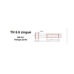 Vis tête héxagonale qualité 8.8 zingué filetage partiel du diamètre 4 à 36mm
Din 931