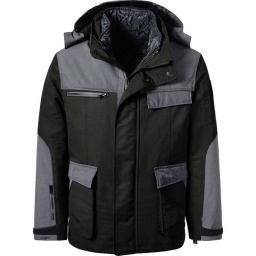 Parka bicolore avec arrondi. cordon de serrage a la taille. capuche et doublure matelassée amovibleintérieur en polaire. poche intérieure à gauche avec sortie MP3
-2 poches poitrine avec bises retro reflechissantes. à droite avec fermeture a glissiere. à gauche avec rabat
-Poche napoleon à gauche
-2 poches avant profondes avec femeture par pression. bas de manches tricot
Bise retro refléchissante dans le dos
Coloris: Gris et noir
Tissu: 75% coton 25% polyamide
lavage: 30%