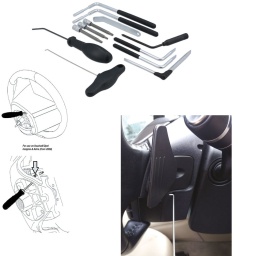 Le kit d'outils de dépose d'airbag Laser nouvellement mis à jour a été conçu pour regrouper les outils requis pour les airbags de voitures modernes, afin de déposer en toute sécurité le module d'airbag du volant des véhicules sans endommager l'airbag ni les composants/garnitures qui l'entourent. La gamme de véhicules couverte a été mise à jour, en incluant un outillage pour les modèles 2020 de BMW et du groupe VW.

Les constructeurs concernés comprennent : BMW, Citroën, Fiat, Ford, Land Rover, Mitsubishi, Renault, Vauxhall et le groupe Volkswagen.
Le jeu d'outils comprend : douille de sécurité Torx® T25 à carré de 1/4" (BMW) et douille Torx® T30 (BMW, Mercedes, Vauxhall/Opel, Renault, groupe VW). douille à 6 pans de 5 mm à carré de 1/4" (groupe VW) plus un choix de leviers de forme spéciale pour libérer les ressorts de retenue d'airbag.
Le kit comprend également un crochet pour ressort de forme spéciale pour Land Rover (également disponible séparément, n° de réf. 7345) et Vauxhall/Opel Insignia et Astra à partir de 2008 (n° de réf. 6583).
Outils inclus équivalents des outils OEM JC100, T10119, T10610, T40207, 501-106.
Avant de déposer l'airbag, toujours débrancher la batterie du véhicule et respecter les délais d'attente recommandés. Se reporter aux instructions spécifiques du constructeur du véhicule avant utilisation. Livré dans un plateau en mousse EVA pratique pour le rangement et limitant le gaspillage d'emballage.