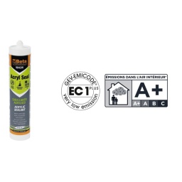 Acryl Seal - Mastic acrylique blanc peignable
Caractéristiques :
- Peut être peint avec des peintures à base d'eau ou synthétiques
- Pour une utilisation intérieure ou extérieure
- Inodore
- Adhère sans apprêt sur la plupart des surfaces, facile à appliquer et à nettoyer


MODE D'EMPLOI :
Appliquer sur des surfaces dures, sèches et nettoyées (sans graisse ni poussière). 
Adhère sans apprêt sur la plupart des supports. Pour les supports poreux, appliquer au préalable un mélange 2:1 d'eau et de mastic. 
Attendre le séchage complet avant de peindre afin d'éviter la formation de fissures.
 Adapté aux peintures à l'eau ou synthétiques. 
 Tester avant application la compatibilité avec la peinture.
Température d'application : +5 °C ÷ +40 °C (sur les supports et sur l'environnement). 
Les supports doivent être durs, secs et nettoyés (sans graisse ni poussière). 
Pour les supports poreux, appliquer au préalable un mélange 2:1 d'eau et de mastic.