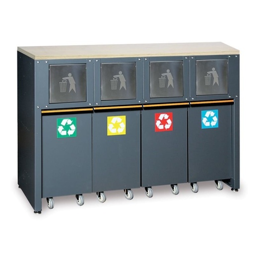 Meuble d'atelier recyclage 4 compartiement plateau bois C45PRO RD/W