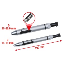 Utilisation universelle pour les v&eacute;hicules avec moyeu de &Oslash; 15,0 - 26,6 mm
Pour le montage rapide et professionnel des embrayages simple sec
Pour centrer et fixer pr&eacute;cis&eacute;ment le disque d'embrayage par rapport &agrave; la cloche d'embrayage
Un centrage du disque d'embrayage par l'interm&eacute;daire du palier de guidage n'est pas n&eacute;cessaire
Pour VL et petits utilitaires avec palier de guidage
R&eacute;glage continu du diam&egrave;tre de 15,0 - 18,0 mm et de 20,0 - 26,6 mm

