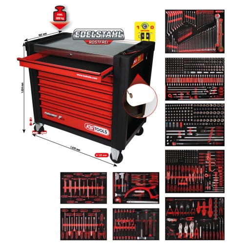 Composition pour servante d&rsquo;atelier Performanceplus P30 avec 706&nbsp;outils pour 7&nbsp;tiroirs