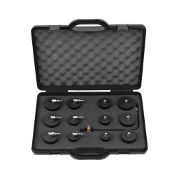 Coffret de test du système d'air du turbocompresseur
- pour tous les moteurs vl diesel et essence
- permet un diagnostique rapide par lecture des Systèmes d'air de suralimentation avec fermeture à baïonnette de 31.0 a 61.0 mm - permet égalment de tester l'étanchéité des vannes egr
- détection de la fuite par tatonnement ou en utilisant un spray de detection
- soupape de surcharge intégrée - ouverture a max; 1.8 bars
- peut etre utilise avec des gonfleurs d'air courants
- coffret de rangement
composition :
utilisation : système d'alimentation d'air des vl
adaptateur d'entree à baïonnette. dia 31 mm adaptateur d'entree à baïonnette. dia 38 mm adaptateur d'entree à baïonnette. dia 46 mm adaptateur d'entree à baïonnette. dia 51 mm adaptateur d'entree à baïonnette. dia 56 mm adaptateur d'entree à baïonnette. dia 61 mm adaptateur baïonnette. dia 31 mm adaptateur baïonnette. dia 38 mm adaptateur baïonnette. dia 46 mm adaptateur baïonnette. dia 51 mm adaptateur baïonnette. dia 56 mm adaptateur baïonnette. dia 61 mm adaptateur universel d'admission d'air avec tuyau