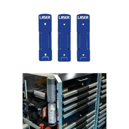 Jeu de 3 porte-aérosols magnétiques à profil mince, adaptés au rangement des bombes aérosols d'atelier dans des endroits pratiques tels que le côté des servantes sur roues ou les ponts élévateurs à 2/4 poteaux. 
Capables de supporter jusqu'à 1 kg chacun, ils sont dotés de deux puissants aimants en néodyme et de deux trous de vis, ce qui permet de les fixer sur des surfaces non ferreuses.

Conservez votre peinture en aérosol, votre nettoyant pour freins, votre spray d'entretien ou votre huile de dégrippage dans un endroit pratique.
Dimensions : 145 x 35 x 10 mm.
Convient aux bombes aérosols de 400 ml ou moins. Chaque porte-aérosol peut contenir jusqu'à 1 kg.
En polypropylène (PP) avec aimants NdFeb.
Le rebord de conception unique maintient fermement la base de la bombe aérosol en place. 
Également dotés de trous de vis permettant de les fixer sur des surfaces non ferreuses.