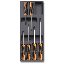 Module tournevis cruciformes 6 pièces
- composition:
ph0x60-ph0x100-ph1x80-ph1x120-ph2x100-ph2x150mm - plateau thermoformé rigide 
- 1/4 de tiroir
- 367x147mm - qualité premium beta depuis 1939