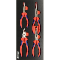 Composition : 4 outils
-1 pince demi-ronde avec tranchants 160mm (ref.12145)
-1 pince universelle 180mm (ref 13306)
-1 pince coupante demi-ronde bec droit 200mm (ref.13310)
-1 pince coupante demi-ronde bec coude 200mm (ref.13312)