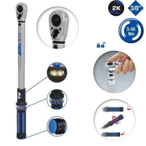 Clé dynamométrique 3/8“   5-50Nm avec tête de cliquet réversible