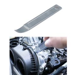 Outil de levier en métal incurvé, d'une longueur de 176 mm, conçu pour dégrafer délicatement les fixations en plastique clipsables et retirer les garnitures intérieures et extérieures. En acier SCM440 avec pointe fine très résistante en bout de l'extrémité conique à faible rayon, ce qui permet d'utiliser l'outil dans des espaces restreints et de séparer les pièces avec une très faible déflexion.

Idéal pour une utilisation sur les carters en plastique, les couvre-culasse en plastique, les couvercles de batterie de VE, les panneaux d'accès et la dépose d'insignes.
Longueur : 176 mm.
Extrémité conique à faible rayon pour un accès facile.
Pointe fine haute résistance de 0,55 mm.
En acier SCM440 pour la robustesse, avec finition satinée