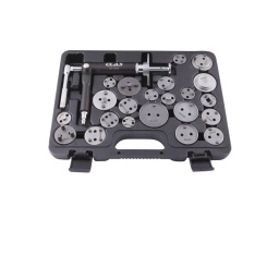 KIT REPOUSSE PISTONS PNEUMATIQUE (22PCS)
Conçu pour rendre les interventions de freinage plus rapides et sans effort.
Cet outil permet à l'utilisateur de repousser les pistons d'étriers de freins en toute simplicité et sans effort grâce au vérin pneumatique du pistolet qui pousse jusqu'à 150kg.
La pression de fonctionnement est de 5 à 8bar.
Compatibles pastilles 2 ergots standards.
L'ensemble comprend 21 adaptateurs, adaptés à différents types de véhicules.
Plus produit	Epaisseur de tête réduite
Compatibles plaquettes très usées
Caractéristiques :
- Poids pistolet : 1.07 kg
- Taille : 258x173x97mm
- Pression de travail : 7bar
- Émission de bruit : 64.3 dB
- Émission de vibrations : 0.876 m/s2
Composition :
Ce kit comprend un pistolet pneumatique, les 21 adaptateurs traditionnels ainsi que tous les derniers adaptateurs constructeurs pour :
- VW Passat (à partir de 2005)
- Ford
- Iveco Daily
- BMW
- Mini/BMW
- Renault Laguna III/Scénic III
- Renault Master III