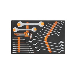 Module pour servante beta c24 ou c39
Clés à fourches 6x7-8x9-10x11-12x13-14x15-16x17-18x19-20x22-21x23-24x27-30x32 mm  11 
Clés polygonales contre - coudées 6x7-8x9-10x11-12x13-14x15-16x17-18x19-20x22-21x23-24x27-30x32 mm  11 
Clés mâles 6 pans coudées à tête sphérique   1.5-2-2.5-3-4-5-6-8-10 mm 