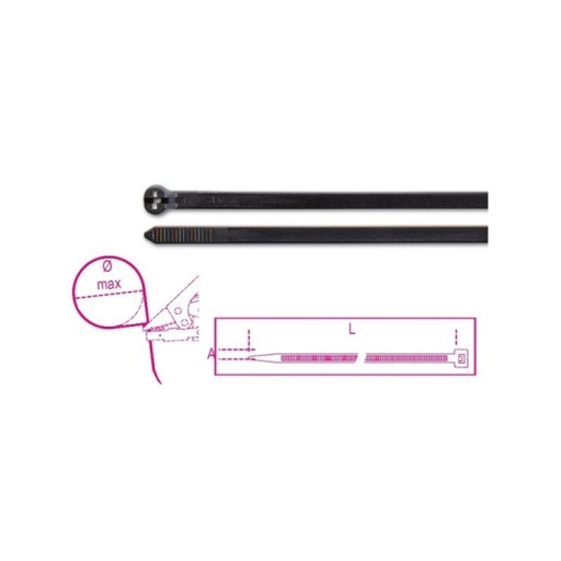 Collier en nylon avec dent en acier haute r&eacute;sistance, couleur noir 3,6x140mm