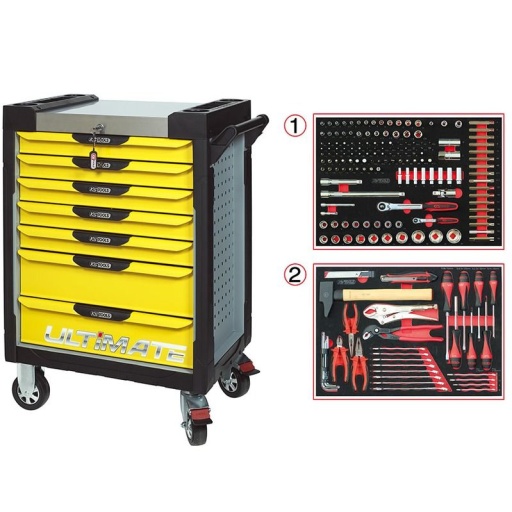 Servante Ultimate jaune 7 tiroirs avec composition 184 outils 