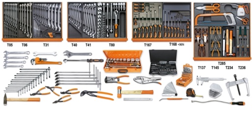 Composition de 261 outils Beta tools pour la maintenance industrielle en plateaux thermoformés rigides en ABS