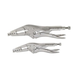 Jeu de pinces spéciales colliers. 2 pièces
- pinces munies d'une mâchoire spécifique pour une prise et un verrouillage sous differents angles.
- le maintien du collier est assure grace a la forme de la machoire.
