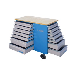 Servante hercule - 940h1
système de verrouillage (2 serrures de sécurité)
4 roues : 2 roues directionnelles dont 1 avec frein. 2 roues fixes
tiroirs coulissants avec glissieres sur roulement à billes
tiroirs recouverts de feutrine
laquee au cadmiumm element anti-corrosion. et avec des couleurs qui ne contiennent pas de plomb
7 tiroirs de face : 5 de dimm l595xp408xh78mm et 2 de dimm l585xp408xh155mm 7 tiroirs latéraux : 5 de dimm l425xp367xh78mm et 2 de dimm l425xp367xh155mm large plan de travail en bois charge statique : 600kg (2300kg sans roue)
capacite de charge des tiroirs latéraux : 25 kg
capacite de charge des tiroirs : 40 kg
tole d'acier perforee