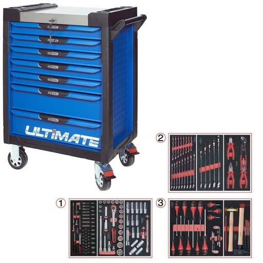Servante Ultimate bleu 7 tiroirs avec composition 158 outils 