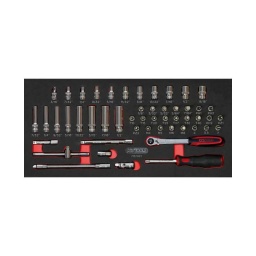 Module de douilles et accessoires ultimate 1/4"
- module 1/3
- pour servantes et etablis
- empreinte des outils découpee au laser
- mousse imputrescible bi colores
composition :
cliquet 1/4" - 72 dents
tournevis 1/4"
rallonge 50 - 100 mm rallonge flex 150 mm t1/4 110 mm cardan 1/4"
douilles courtes :3/16" - 7/32" - 1/4" - 9/32" - 5/16" - 11/32" - 3/8" - 13/32" - 7/16" - 1/2" - 9/16"
douilles longues : 7/32" - 1/4" - 9/32" - 5/16" - 11/32" - 3/15" - 7/16" - 1/2"
porte embout 1/4" x 1/4"
embouts plats 4 - 5.5 - 8 mm embouts ph1 - ph2 - ph3 pz1 - pz2
embouts allen 1/8" - 3/32" - 5/32" - 5/64" - 7/64"
embouts torx t10 - t15 - t20 - t25 - t27 - t30 - t40
embouts xzn mm - mm - mm - m8