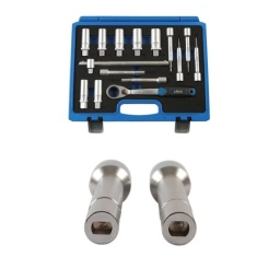 Kit d'outils pour amortisseur et
suspension MacPherson 15 pièces
Conçu spécialement pour la réparation et le remplacement d'amortisseurs, y
compris le démontage de suspensions MacPherson
Kit d'outils pour amortisseur et
suspension MacPherson 15 pièces
Contenu : 7 douilles longues traversantes : 16/17/18/19/21/22/24 mm,
4 embouts hexagonaux à carré de 1/2" : 5 mm/6 mm/7 mm/8 mm, 1 poignée
coulissante à carré de 1/2", 2 douilles à embout à lame plate 5 x 8 mm, 6 x 8 mm à carré de 1/2"
  Fourni avec 1 cliquet traversant à entraînement hexagonal de 21 mm
  Les applications comprennent : Vauxhall, Opel, BMW, Mercedes, Peugeot,
Citroën et VAG
  En chrome-vanadium et livré dans un étui robuste moulé par soufflage avec
mousse EVA
