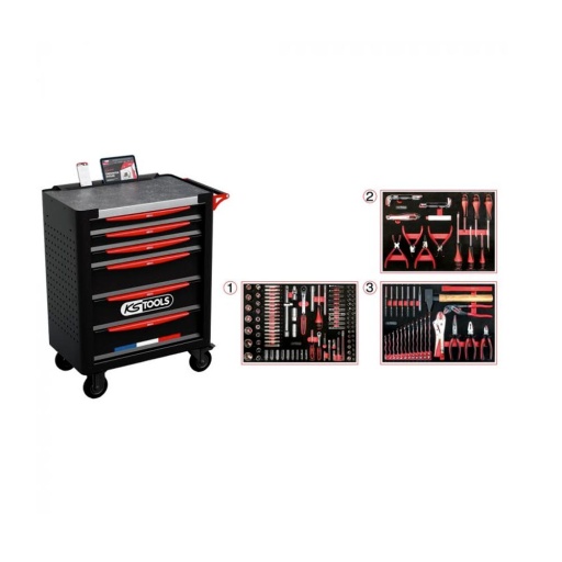Servante d'atelier 6 tiroirs fabriquée en France équipée de 264 outils