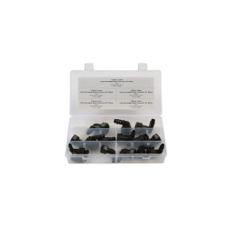 Assortiment de raccords de carburant angulé
  Contient 5 tailles x 3 pcs de chaque.
  Réassort disponible :
  6.3mm x 6mm (37207),
  7.89mm x 8mm (37211),
  9.49mm x 8mm (37208),
  9.89mm x 8mm (37209),
  11.8mm x 10mm (37210)
  Assortiment de 15 pc.
  A utiliser avec l’outil ref 6933
