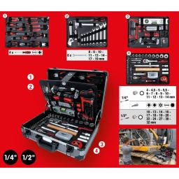 6 pans
Système FlankTraction
Finition satinée
Chrome Vanadium
Dans son coffre en Aluminium