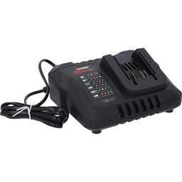 Convient pour toutes les batteries lithium-ion 18 V de la série eMONSTER
boîtier en plastique robuste
Ventilateur pour le refroidissement de la batterie et du chargeur (refroidissement actif par air)
Capteurs de batterie intelligents pour le réglage correct du courant de charge
Coupe-circuit de sécurité intégré
Affichage d’état LED
Chargeur rapide avec courant de charge max. de 8 A
Utilisation sur pied ou en montage mural