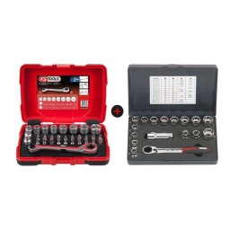 Lot de coffrets de douilles traversantes 1/4'' - 3/8'' - 1/2''
ref: 918.3050+ 922.4050
1er coffret: 
31 pièces
5-14mm de diamètre
Cliquets débouché 1mm+ 1/4
2eme coffret: 
17 pièces 
Diamètre de 10-24mm
Cliquet débouché 19mm+3/8 +1/2
ref du lot: 922.0648
