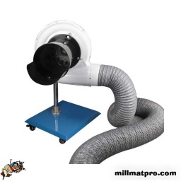 Ventilateur en fonte d aluminium 
0.75kw 220v-monophase 
rotation turbine 2845trs/min 
niveau sonore 76db interrupteur coup de poing 
gaine d'expulsion dia150mm longueur 6m 
entonnoir en acier 
aspiration 1350m3/h