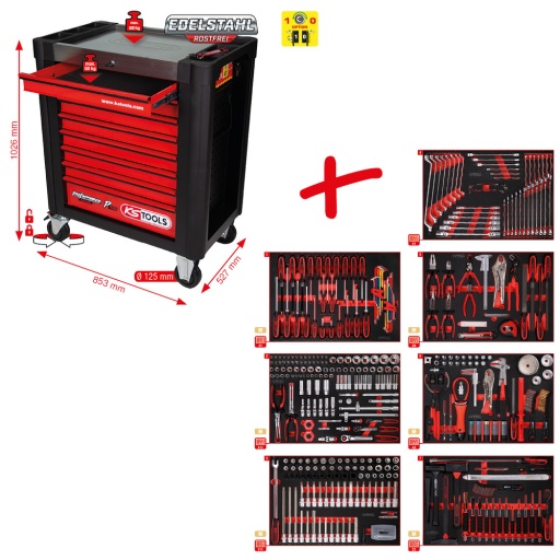 Composition pour servante d’atelier Performanceplus P10 avec 397 outils pour 7 tiroirs