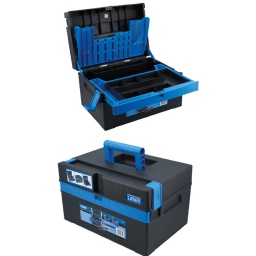 Une boîte à outils robuste de 380 mm, idéale pour transporter des outils à main, y compris des outils sans fil, ainsi que des pièces et des accessoires. Elle est dotée d'un organisateur à outils rabattable, adapté aux forets et aux tournevis, ainsi que d'un plateau d'outils amovible permettant de ranger les petites pièces, les pièces de rechange et les consommables. Le couvercle comporte un trou pour cadenas pour plus de sécurité (cadenas disponible séparément). Idéale pour les techniciens automobiles, les électriciens, les bijoutiers, les modélistes et les bricoleurs.

Boîte à outils en plastique avec rangement intégré de forets et d'outils, plateau de rangement coulissant, plateau organisateur amovible et pieds en caoutchouc antidérapants.
Dimensions hors tout : 380 x 270 x 220 mm.
En plastique polypropylène (PP) résistant aux chocs avec clips ABS.
Le couvercle comporte un trou de fermeture pour cadenas. Pour les cadenas, veuillez consulter les références Laser 0496 (25 mm) et 0497 (30 mm).
Boîte à outils de 500 mm (19,5") également disponible, voir la référence 8652.