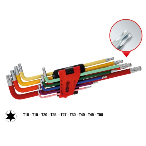 Jeu de cl&eacute;s TORX coud&eacute;es &agrave; t&ecirc;tes sph&eacute;riques tr&egrave;s longues 9 pcs